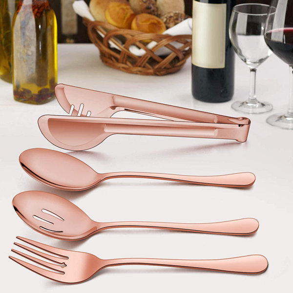 MingshanAncient 3 Large Copper Serving Spoons, 3 Copper Slotted Serving